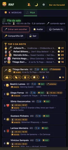 A fila no celular: Quem canta, quem vem depois e quanto falta para a sua vez.